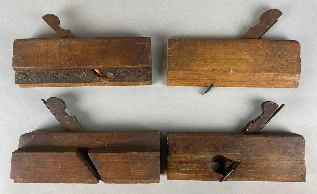 Group of 4 Vintage Wood Hand Planers: Largest measures 5 3/4 X 9 1/2 X 2 inches