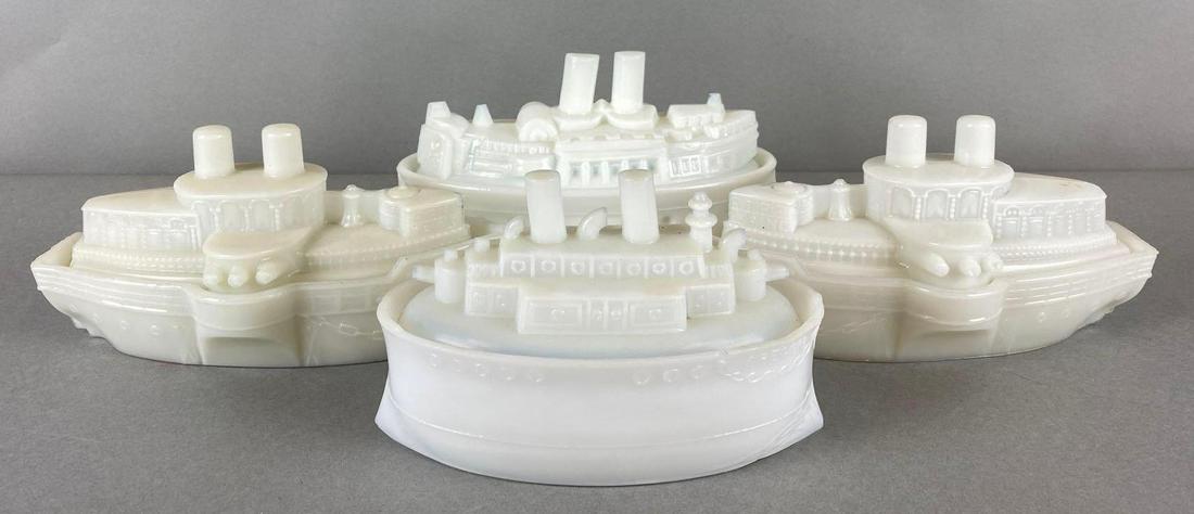 Group of 4 Antique Remember the Maine Milk Glass Candy Dishes (1 of 5)