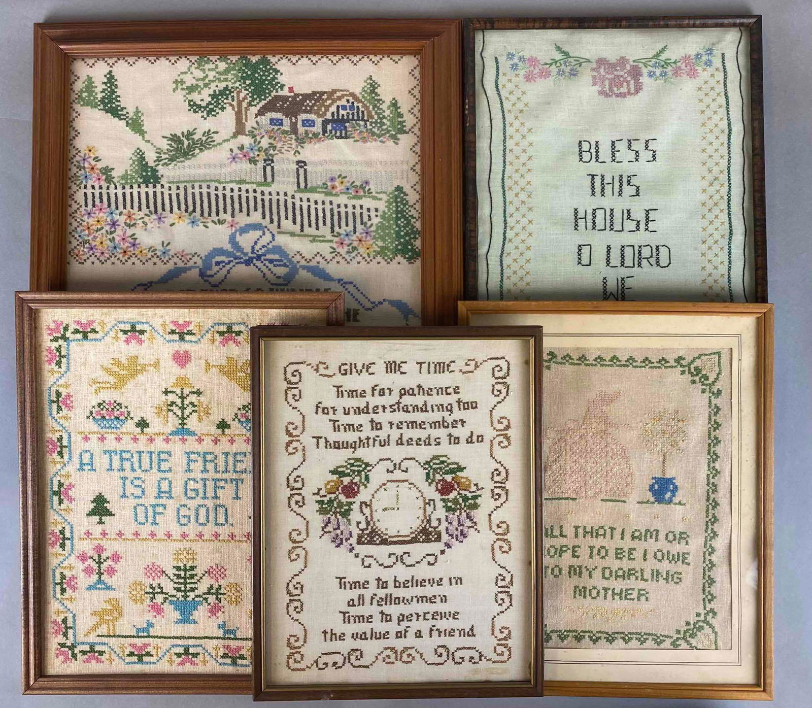 Group of 5 Framed Cross Stitch Pieces (1 of 6)