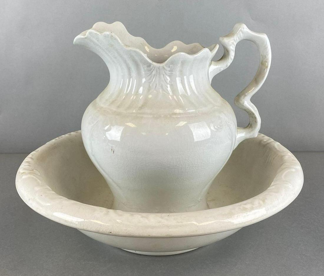 Antique Stoneware Water Pitcher And Wash Basin