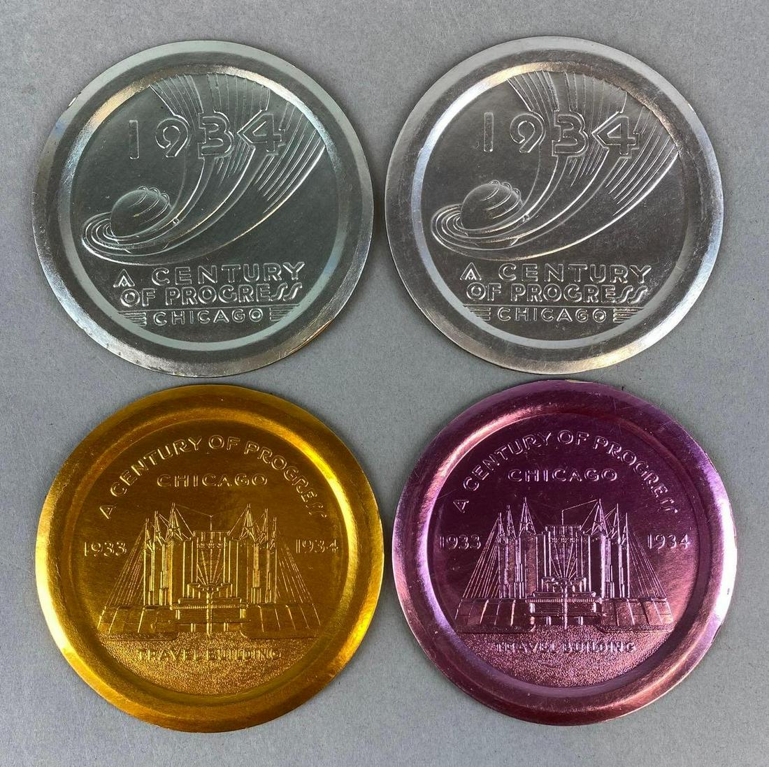 Group of 4 1933 Chicago Worlds Fair A Century of Progress Souvenir Metal Tip Trays (1 of 4)