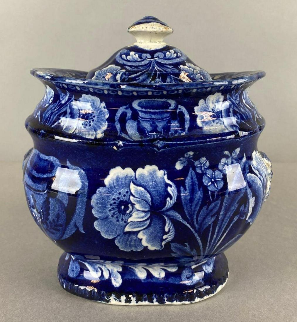 Antique Flow Blue Lidded Transferware Ceramic Jar (1 of 9)