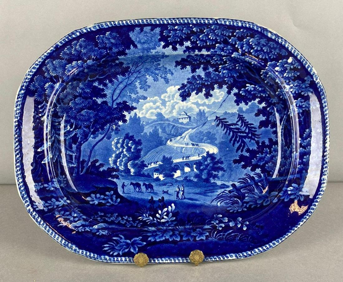 Antique Wood And Sons Italian Scenery Flow Blue Transferware Platter