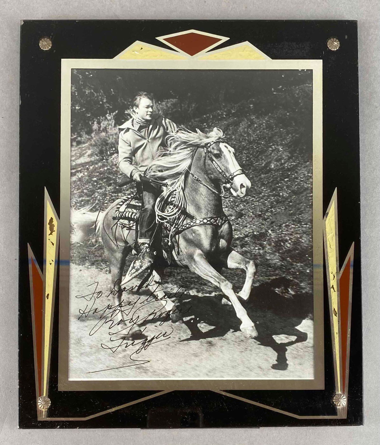 Signed Roy Rogers Photograph in Reverse Painted Glass Frame (1 of 4)