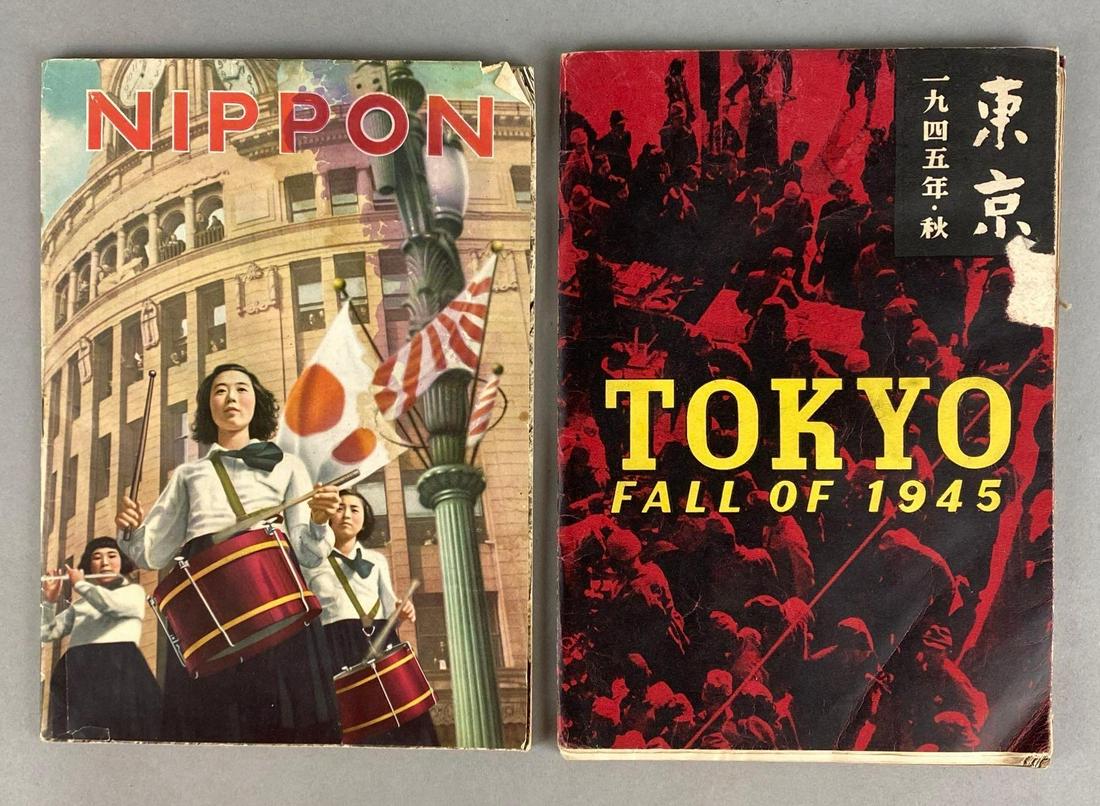 Group of 2 WWII Japanese Photo Books: Includes Nippon and Tokyo Fall of 1945, Nippon written in English, 1945 written in Japanese, Largest measures 10 1/4 x 7in.