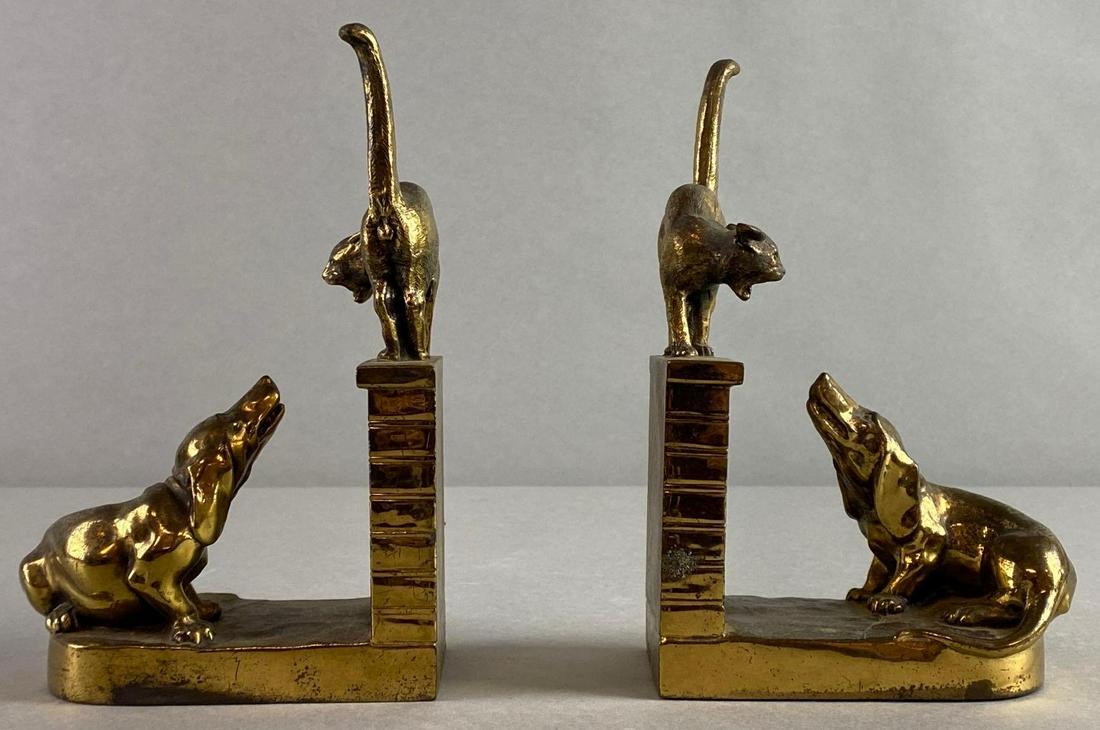Set of Brass JB Cat and Dog Bookends (1 of 7)