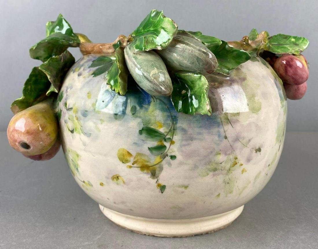 French Barbotine Pottery Vase with Hanging Fruit Motif (1 of 6)