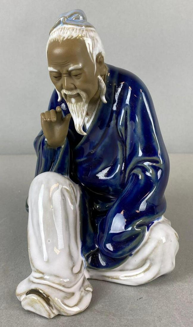 Asian Seated Mudman Figurine: Bottom marked, measures 7 X 5 X 5 3/4 inches