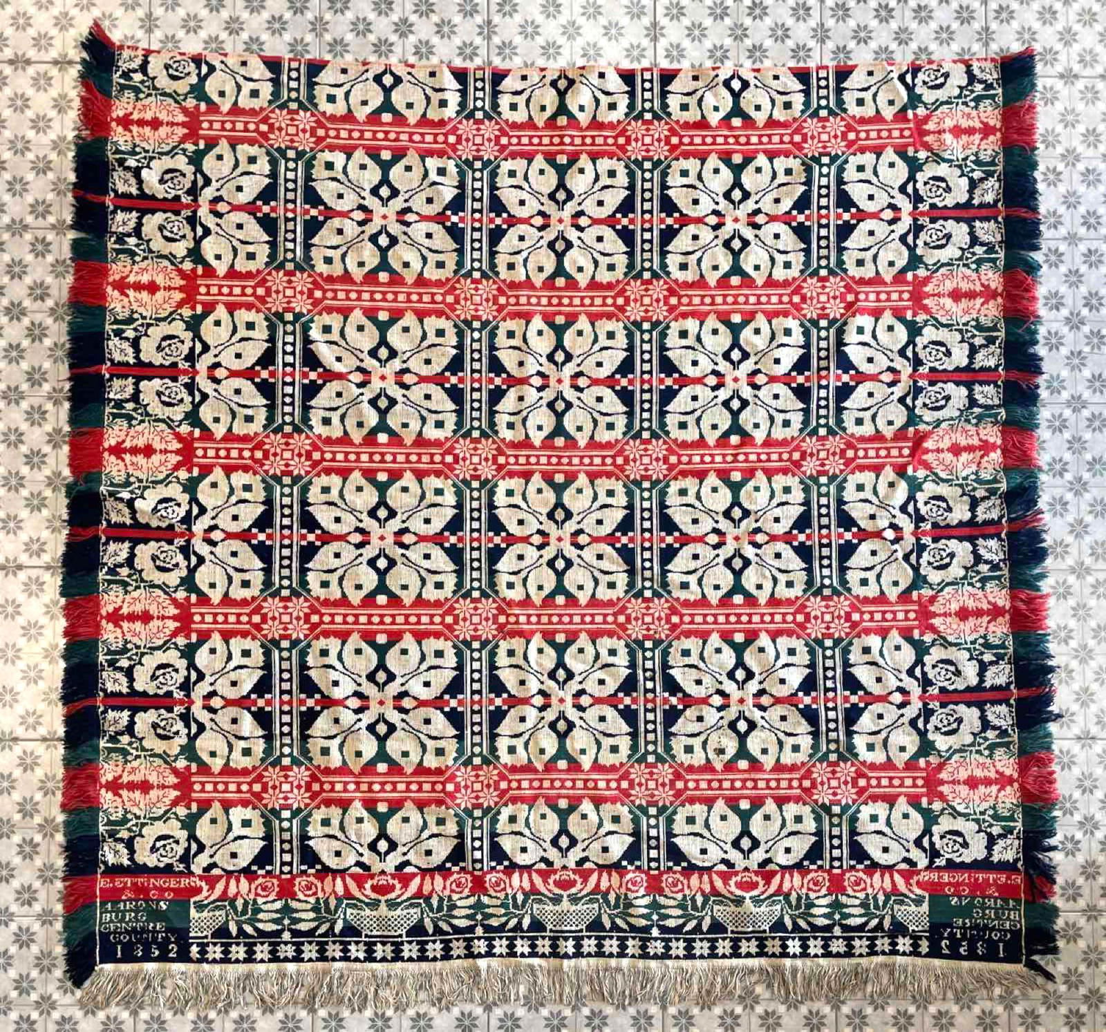 Antique 1852 Floral Pattern Coverlet (1 of 9)