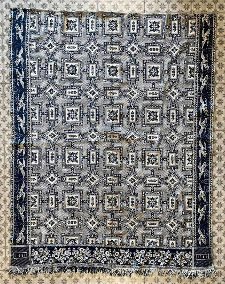 Antique 1844 Navy Floral and Eagle Pattern Coverlet (1 of 7)