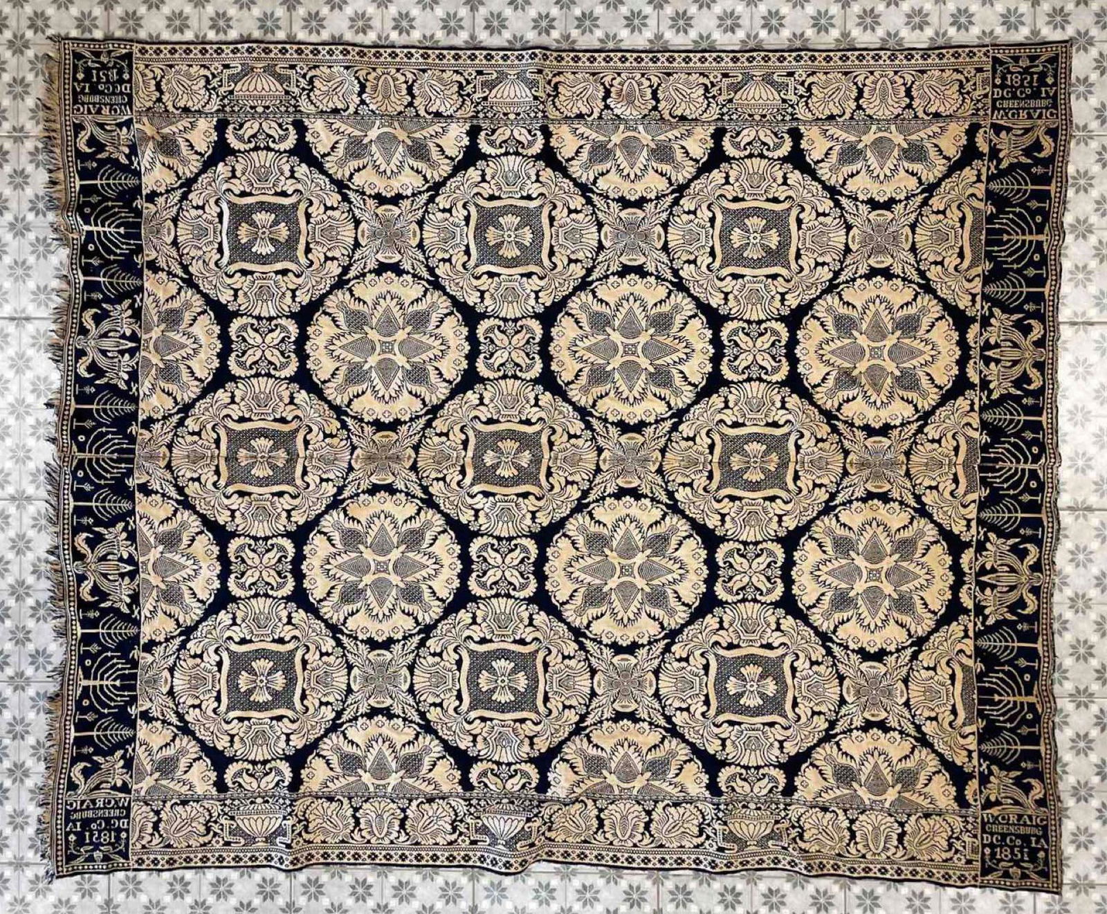 Antique 1851 Floral Pattern Coverlet (1 of 7)