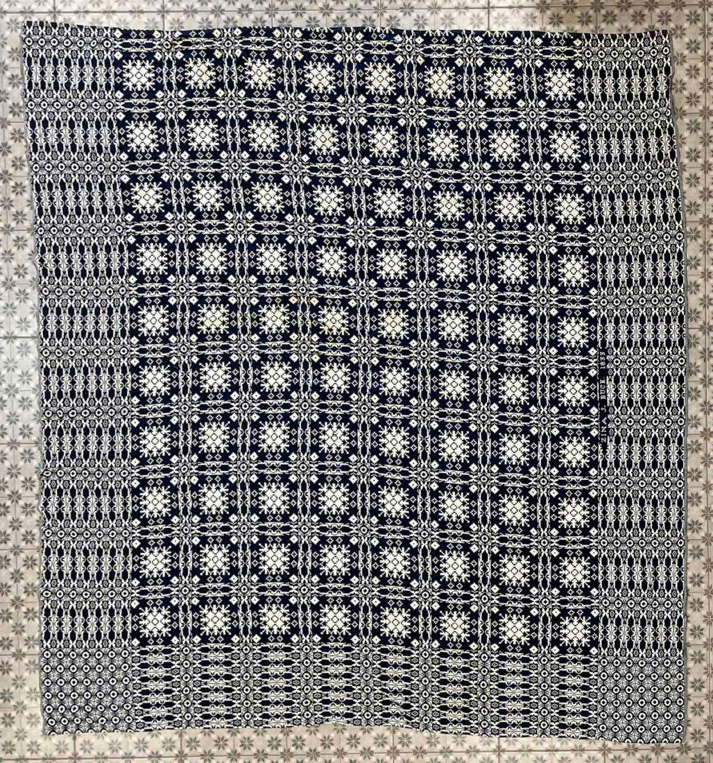 Antique 1833 Navy Snowflake Pattern Coverlet (1 of 8)