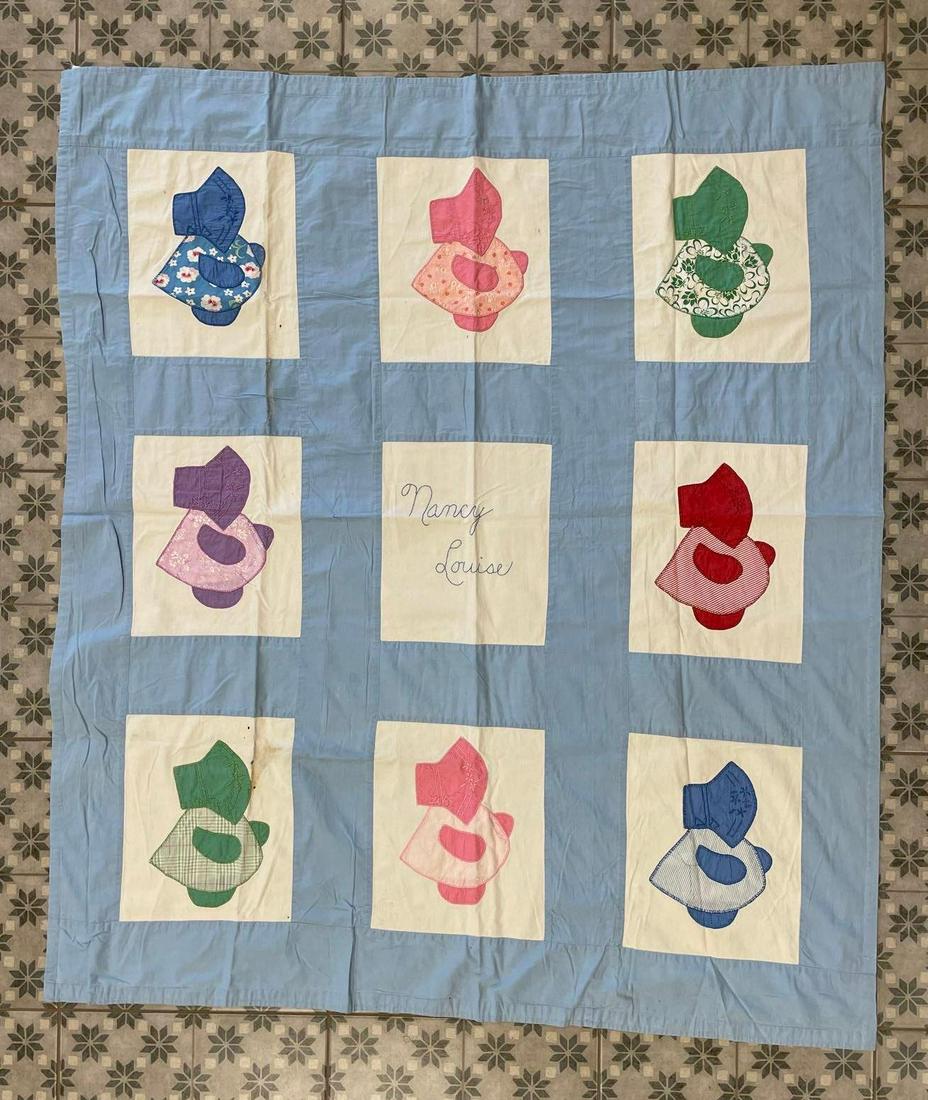 Antique Hand Stitched Sunbonnet Girl Quilt (1 of 4)