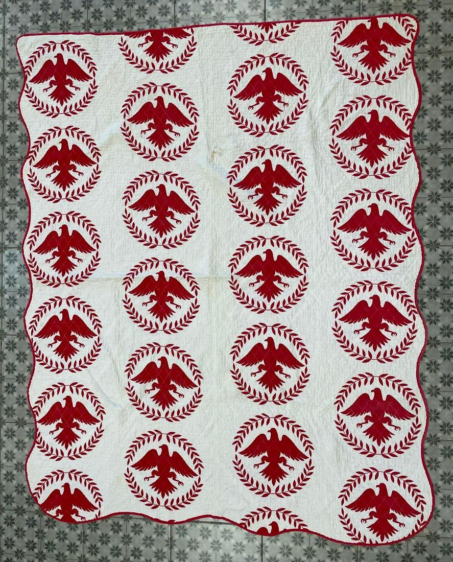 Antique Hand Stitched Eagle Pattern Double Sided Quilt (1 of 5)