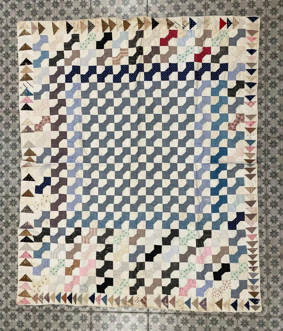 Antique Hand Stitched Bowtie Pattern Quilt (1 of 3)