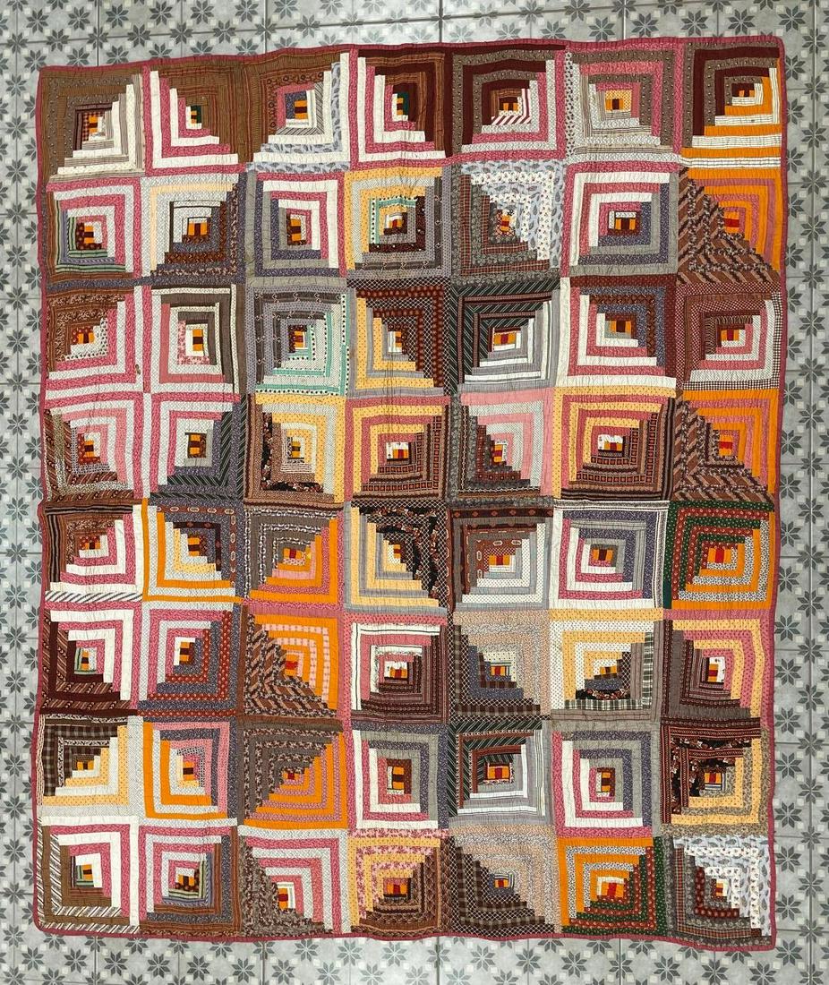 Antique Hand Stitched Crazy Diamond Pattern Quilt (1 of 3)