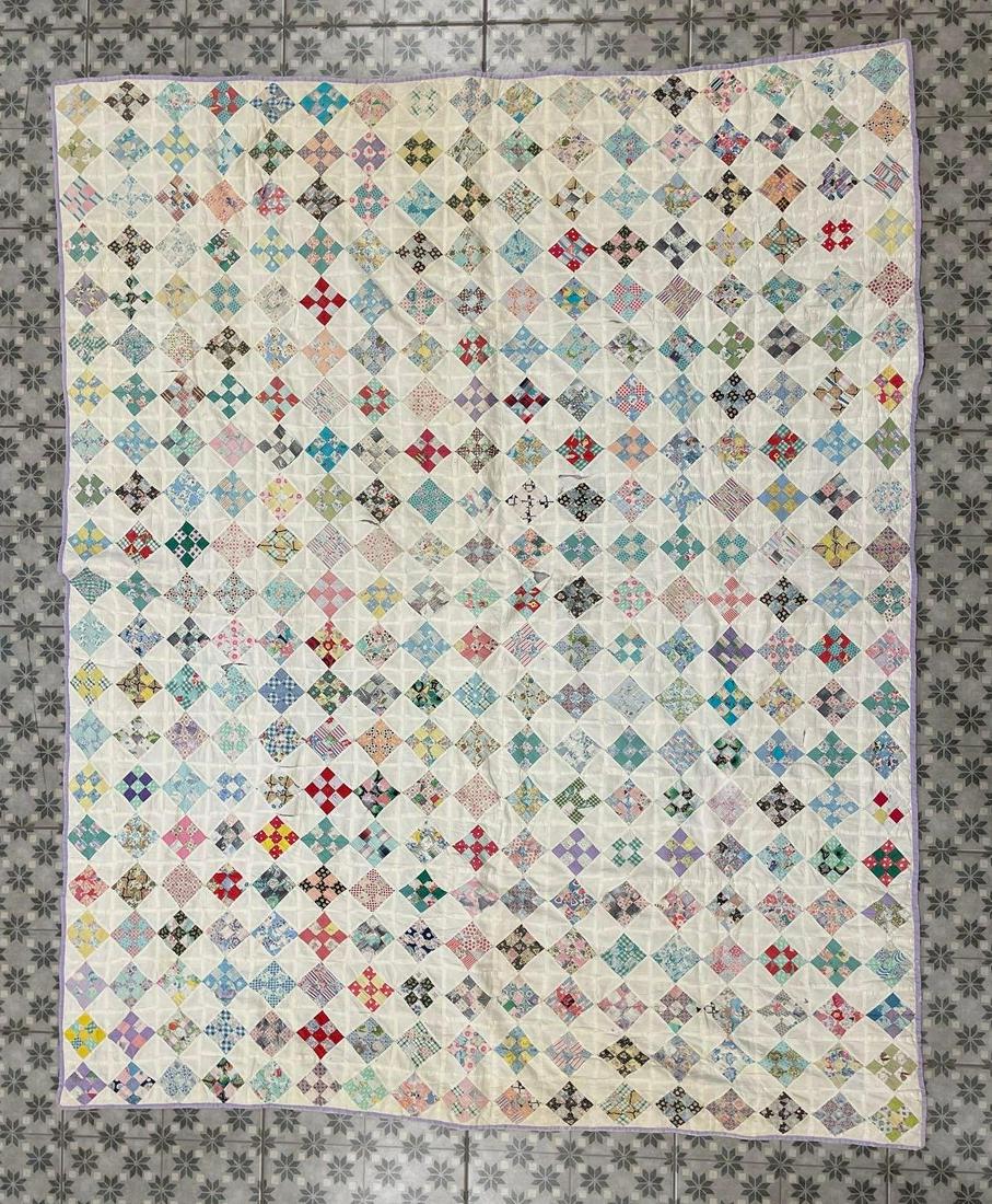 Antique Hand Stitched 9 Patch Pattern Quilt (1 of 6)