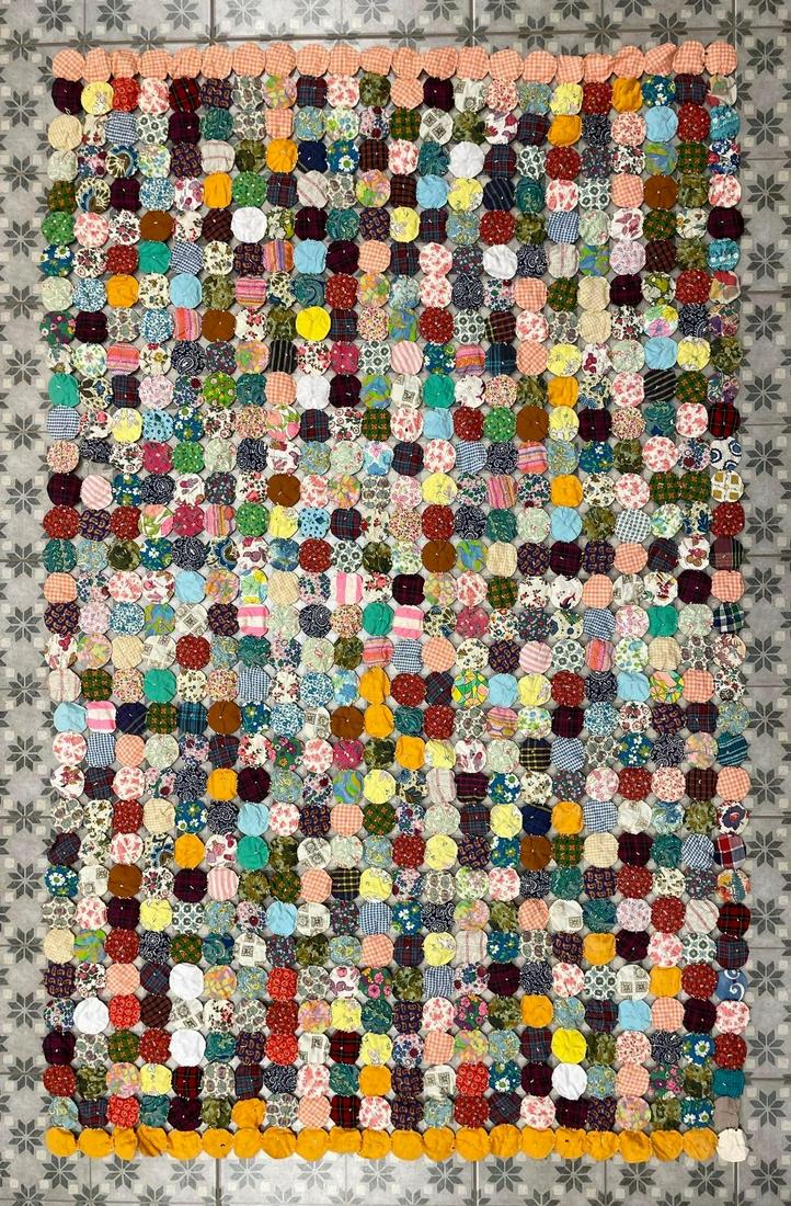 Antique Hand Stitched Yo-yo Quilt (1 of 4)