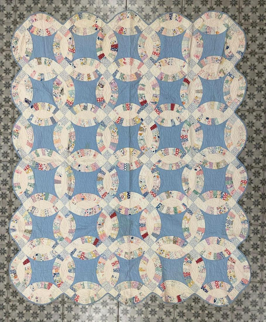 Antique Hand Stitched Double Wedding Ring Quilt (1 of 5)