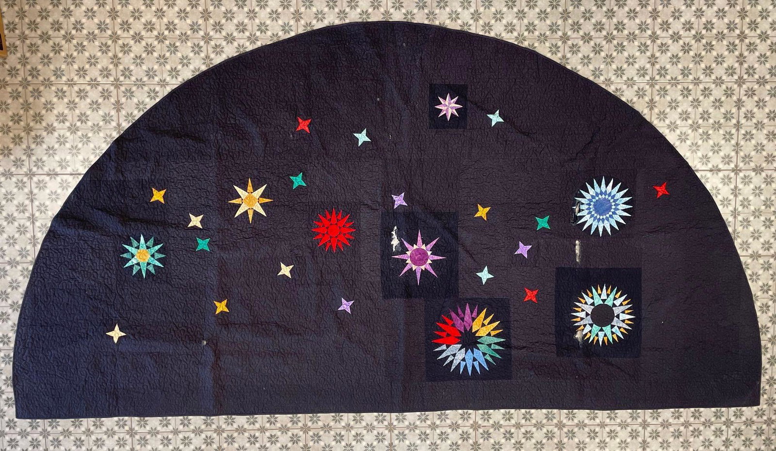 Half Moon Ursa Major Quilt: Holes. Measures 138 x 72 inches