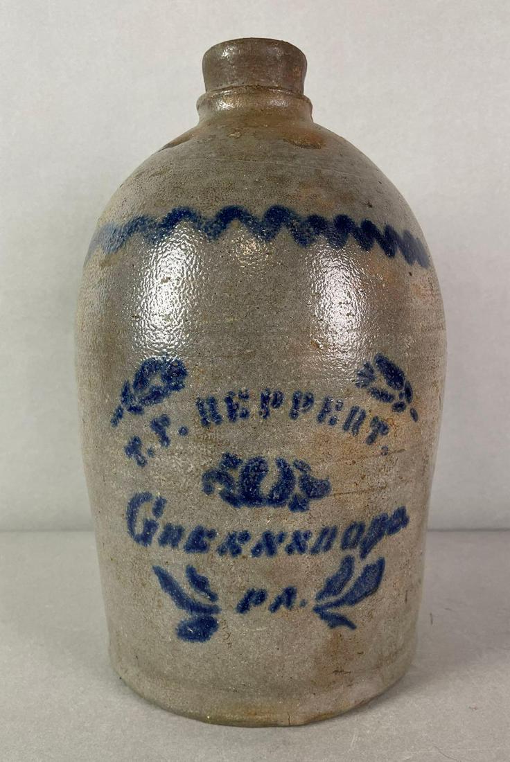 T.F. Reppert Greensboro, PA Salt Glaze Jug with Cobalt Decoration (1 of 5)