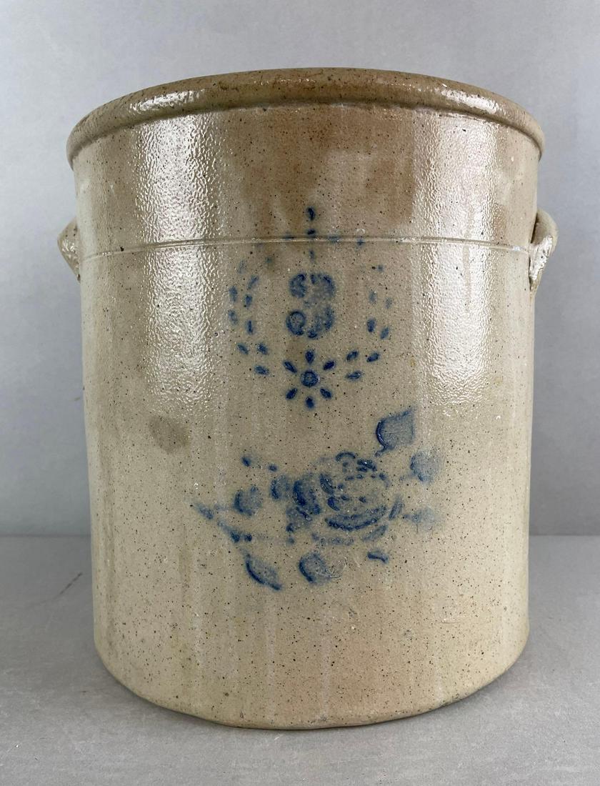 3 Gallon Salt Glaze Crock with Cobalt Wreath and Flower (1 of 7)