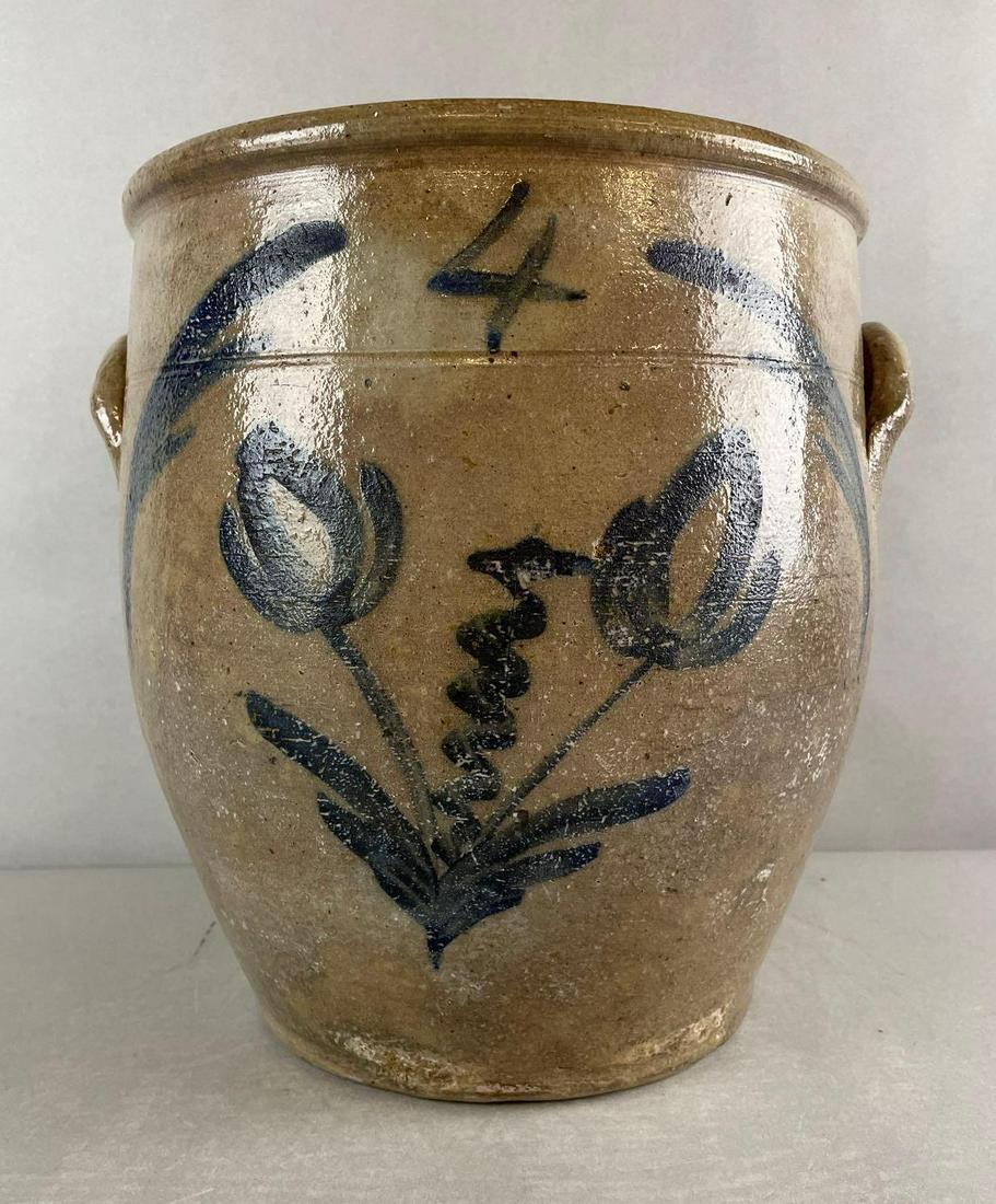 4 Gallon Salt Glaze Ovoid Crock with Cobalt Flower (1 of 8)
