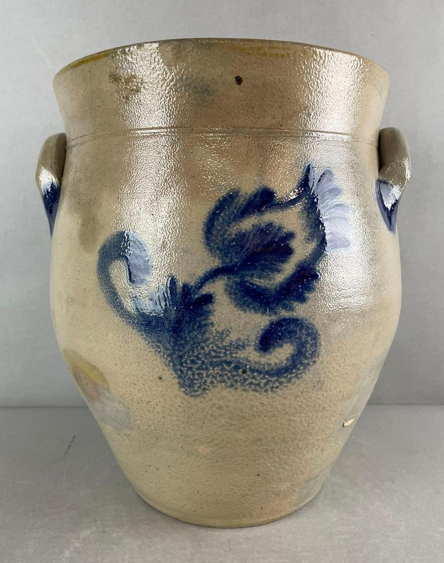 3 Gallon Salt Glaze Ovoid Crock with Large Cobalt Flower Decoration (1 of 10)