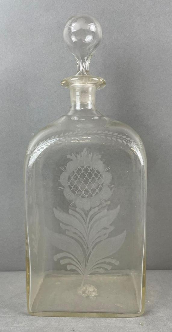 Stiegel Type Etched Decorated Glass Flask with Floral Design (1 of 6)