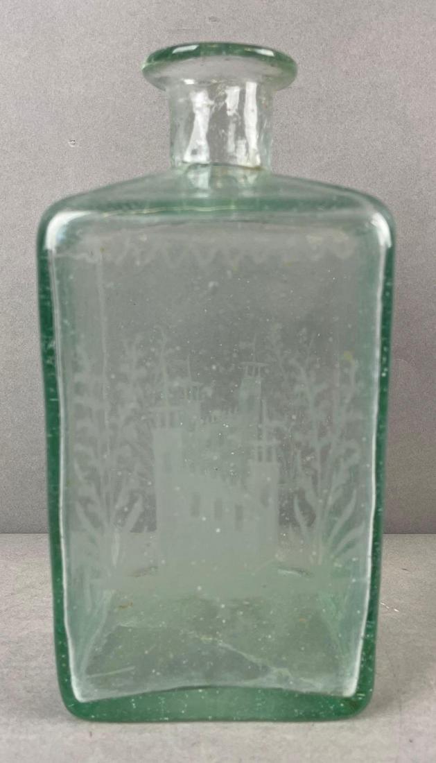 Stiegel Type Etched Decorated Glass Flask with Castle Design (1 of 6)