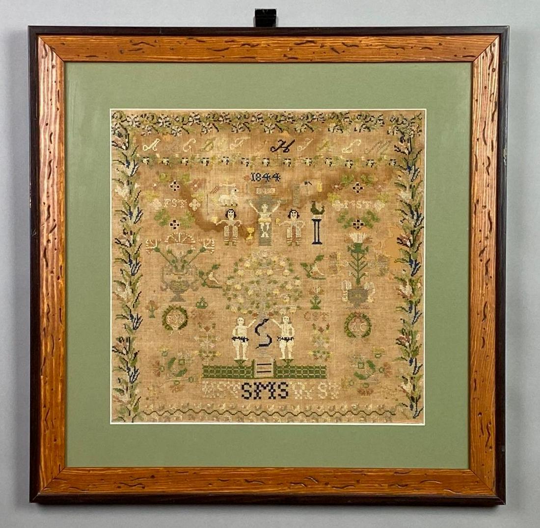 1844 Signed Antique Garden of Eden Needlework Sampler (1 of 4)