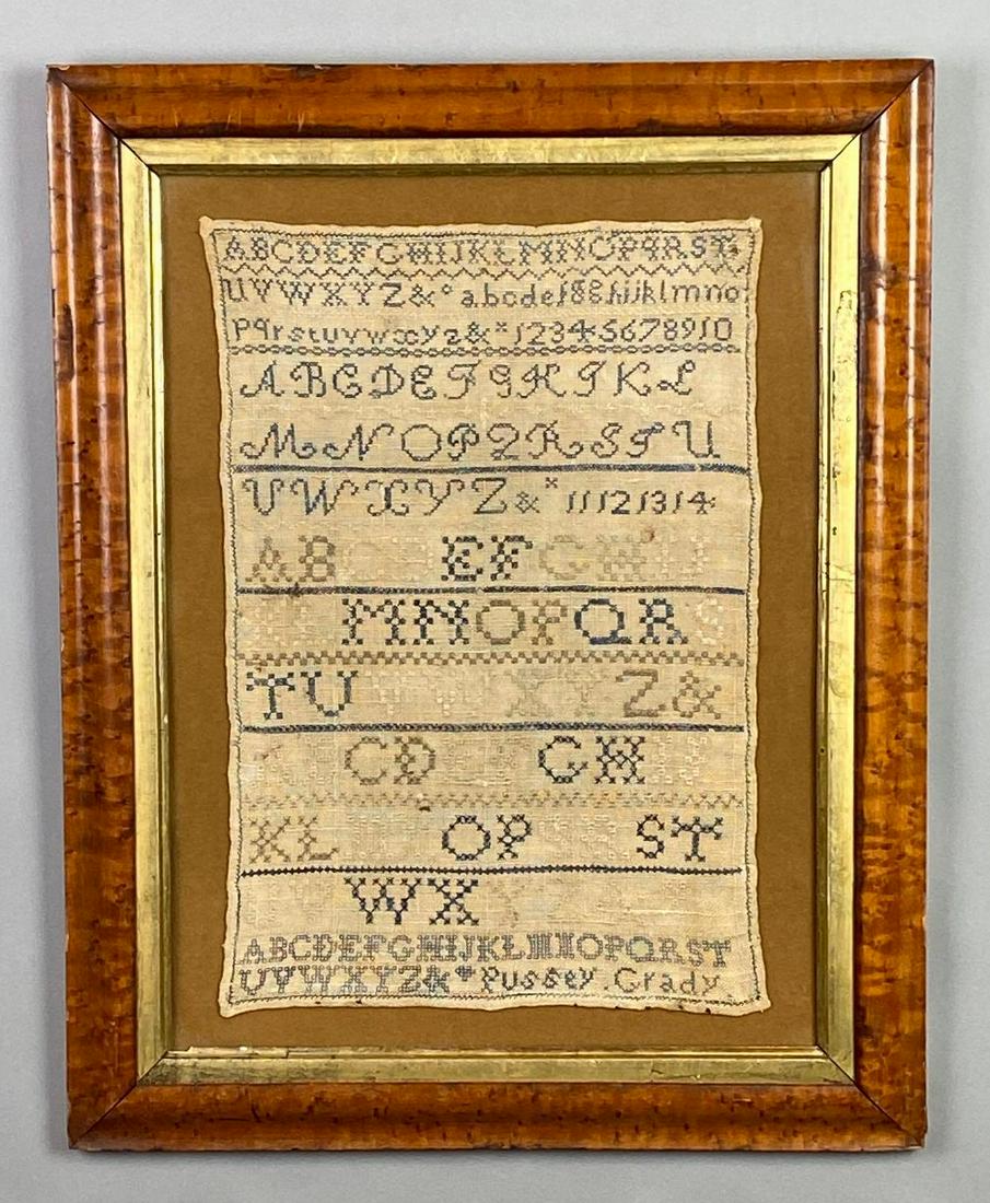 C. 1850 Signed Pussey Grady Antique Needlepoint Sampler (1 of 3)
