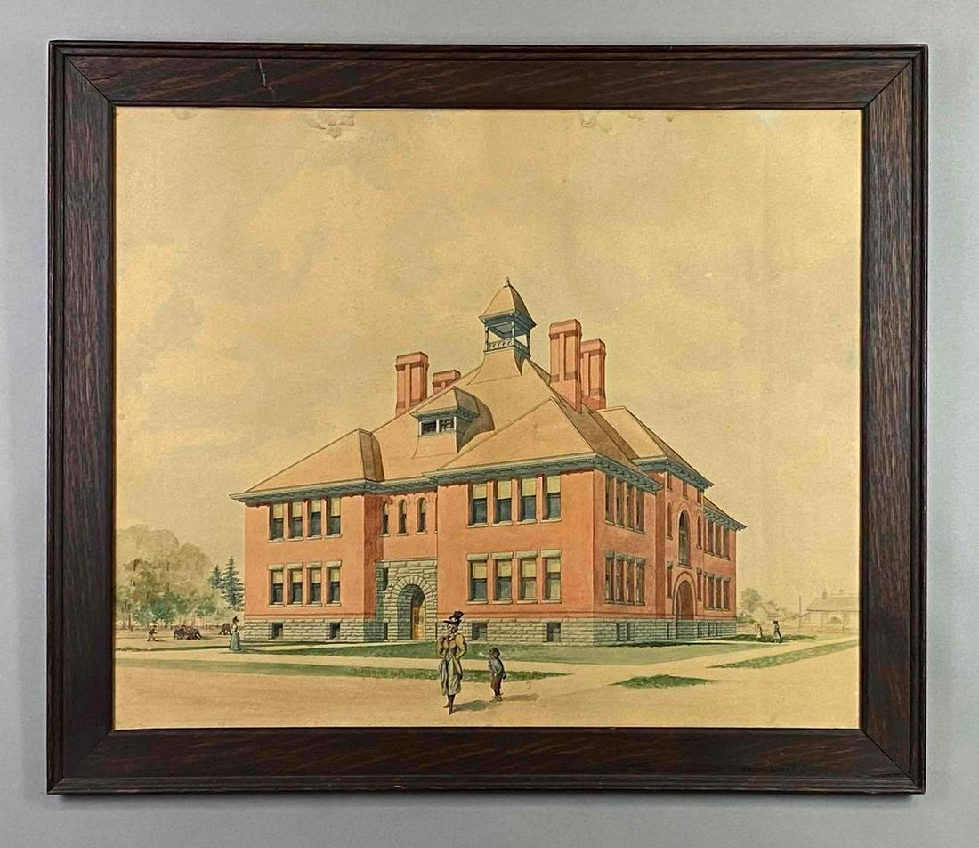 Victorian Schoolhouse Mixed Media Painting on Paper (1 of 4)