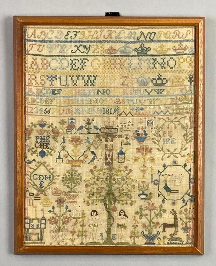 C. 1840's Religious Garden of Eden Antique Needlepoint Sampler (1 of 4)