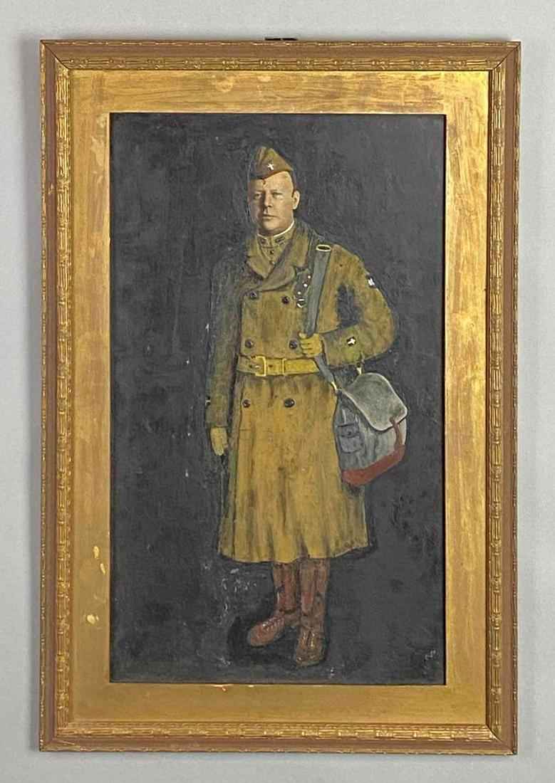 WWI Soldier Mixed Media Portrait Painting on Board (1 of 3)
