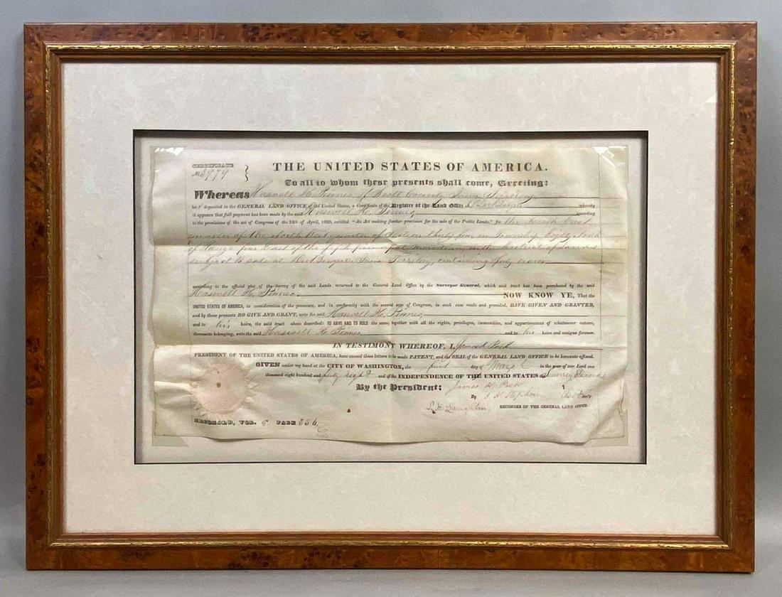 1848 President James K. Polk Public Lands Sales Document (1 of 3)