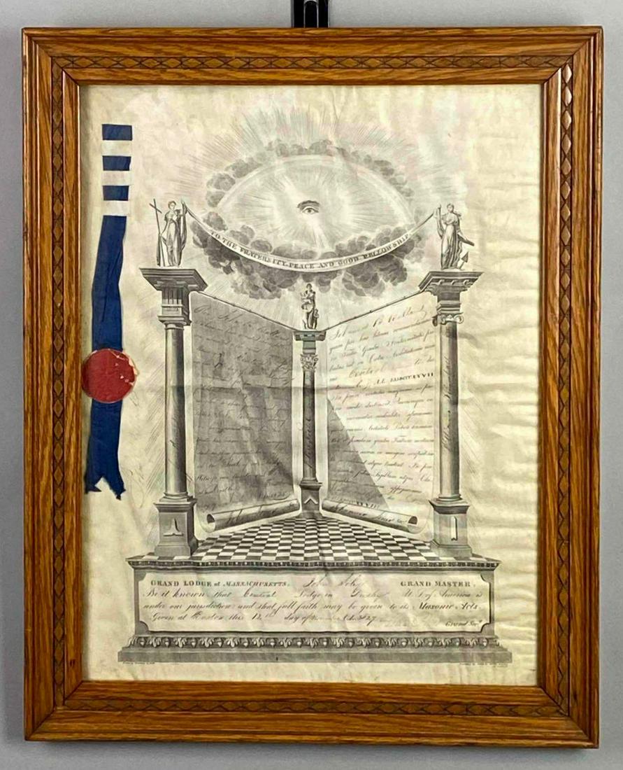 1828 Freemasons Grand Lodge of Massachusetts Fraternal Document (1 of 4)