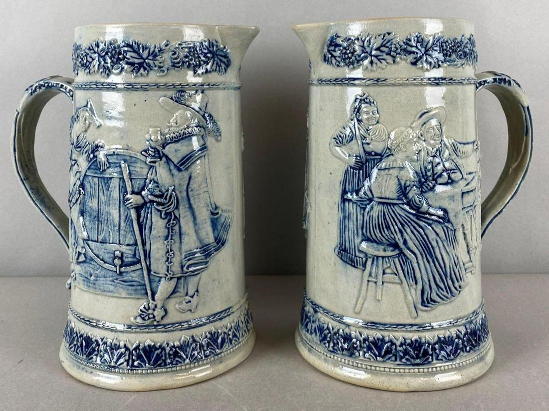 Pair of Antique German Stoneware Stein Pitchers (1 of 5)