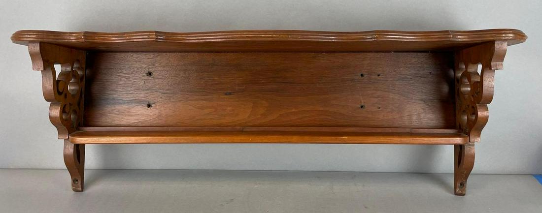 Vintage Walnut Shelf with Plate Rail: Measures 13 1/2 x 39 1/2 x 9 1/2 inches