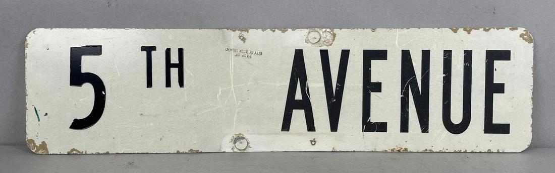 5th Avenue Metal Street Sign: Stamped prop of city of Rock Island. Measures 6 x 24 inches
