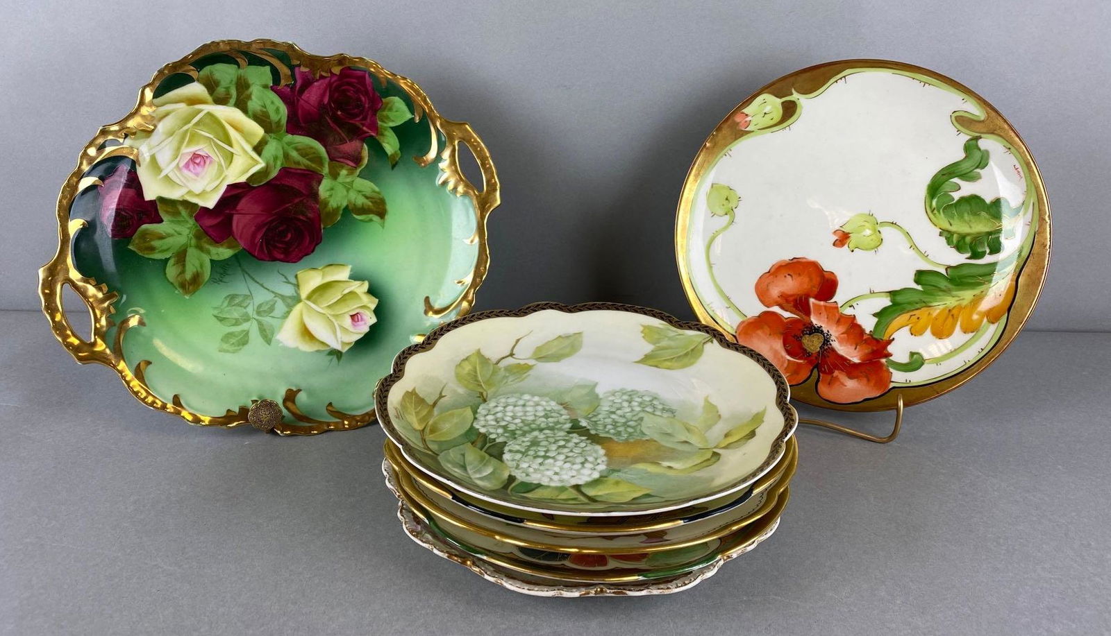 Group of 7 Hand Painted Floral Porcelain Plates (1 of 4)