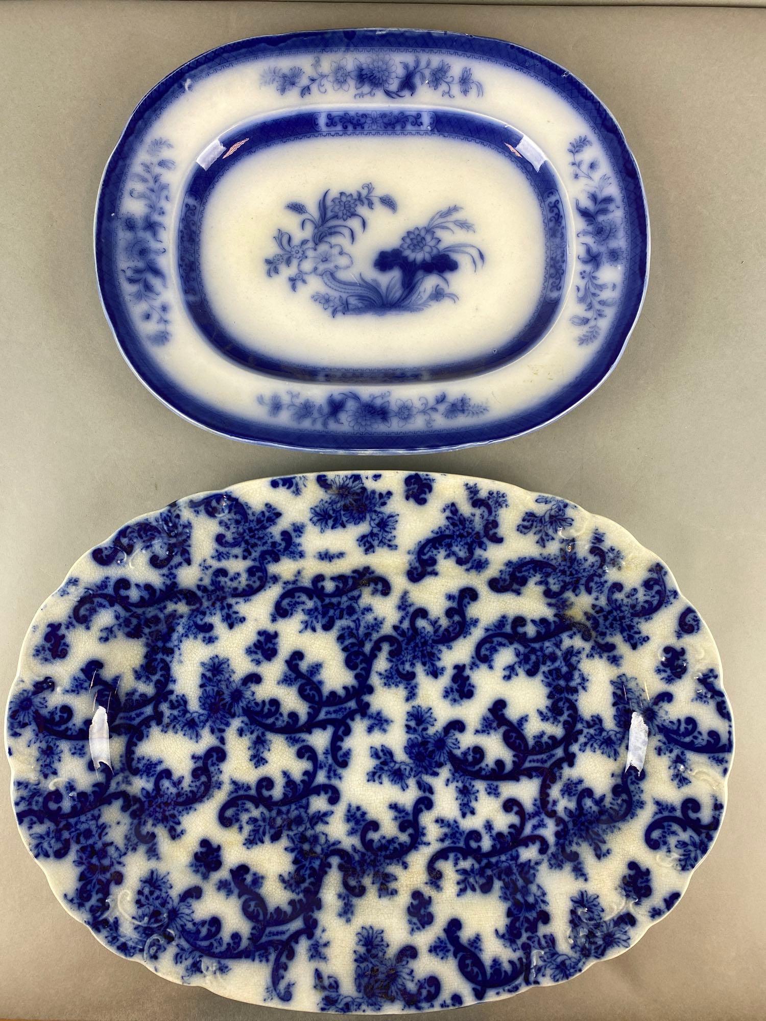 Group of 2 Antique Flow Blue Porcelain Platters (1 of 5)