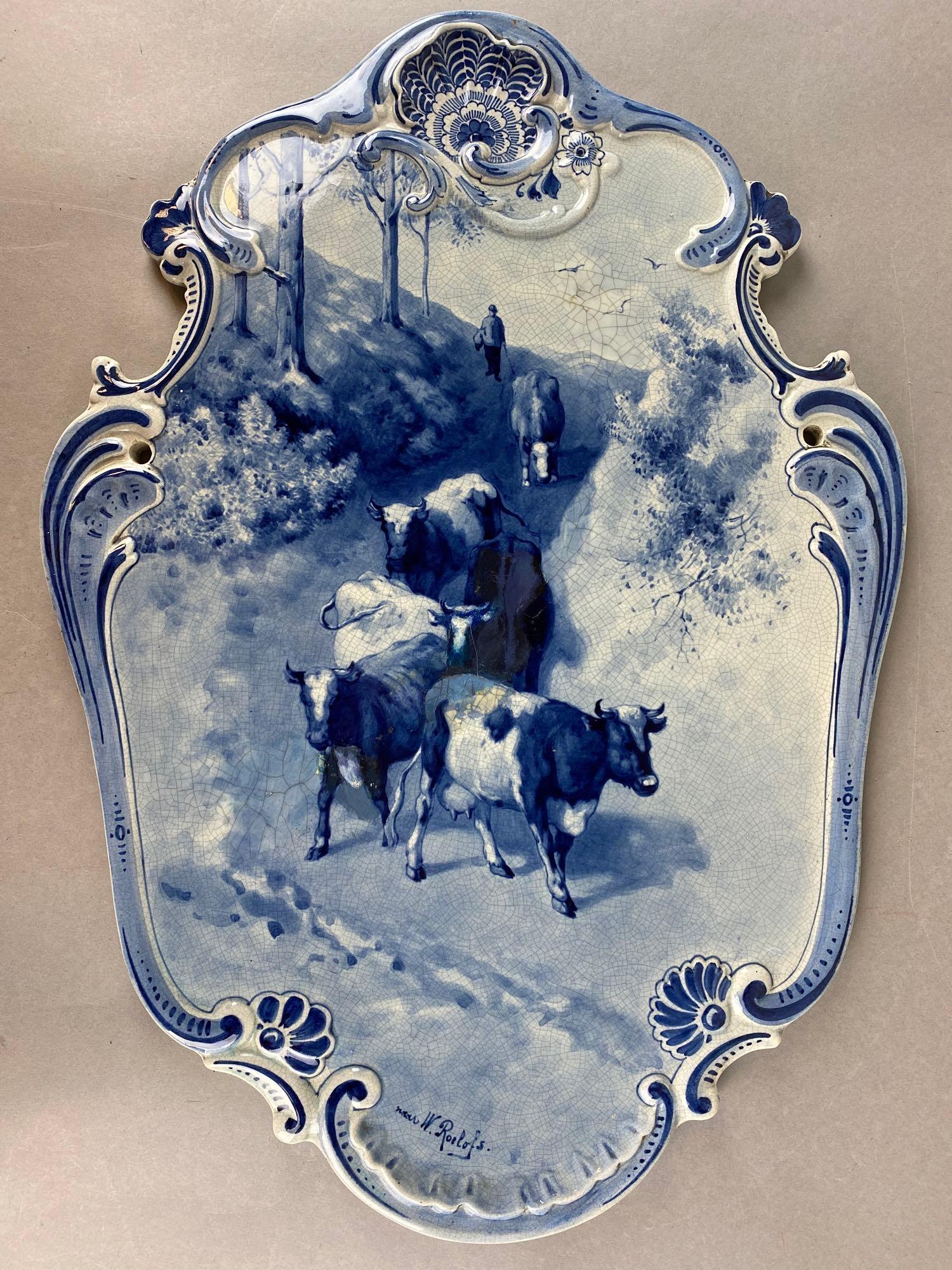 Antique Delft Willem Roelofs Porcelain Wall Plaque Cows (1 of 4)
