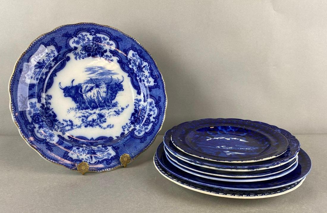 Group of 8 Flow Blue Porcelain Transferware Plates (1 of 4)