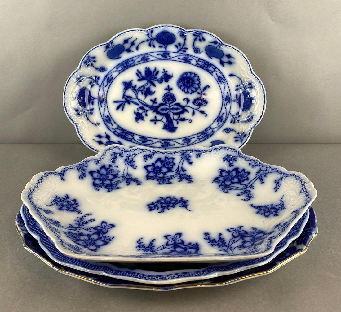 Group of 4 Porcelain Flow Blue Transferware Platters (1 of 9)