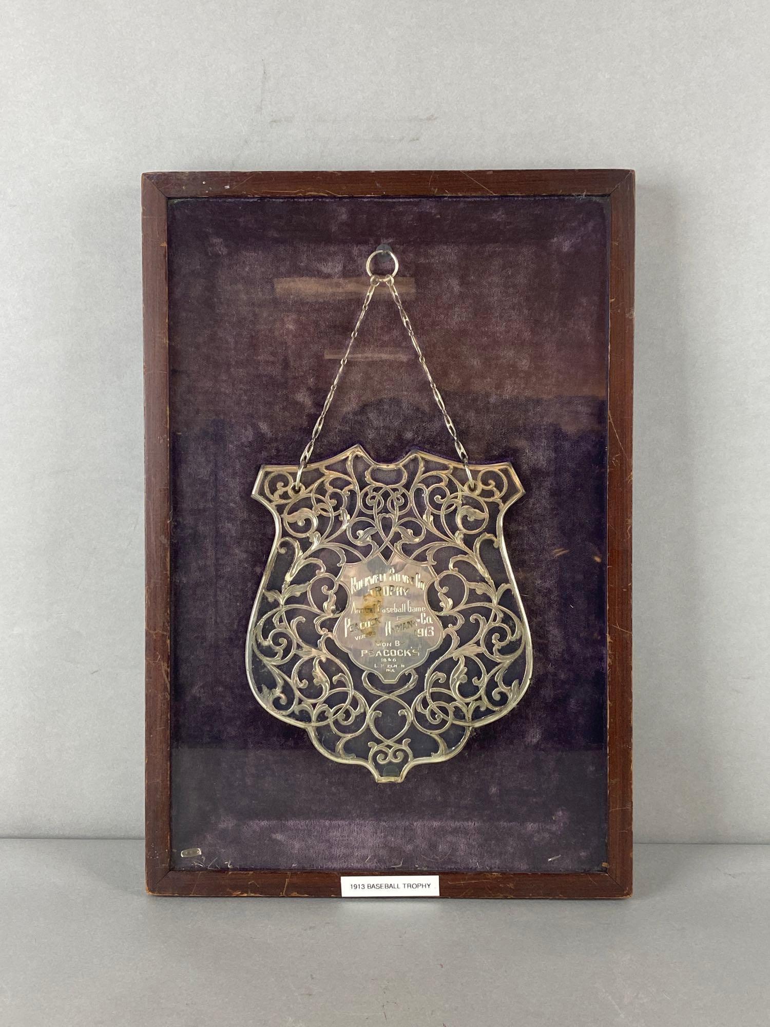 1913 Peacock vs Hyman Sterling Silver on Glass Baseball Trophy (1 of 5)