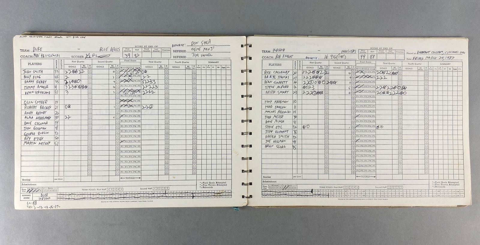1987 Les Grobstein NCAA Basketball Score Book with Finals (1 of 3)