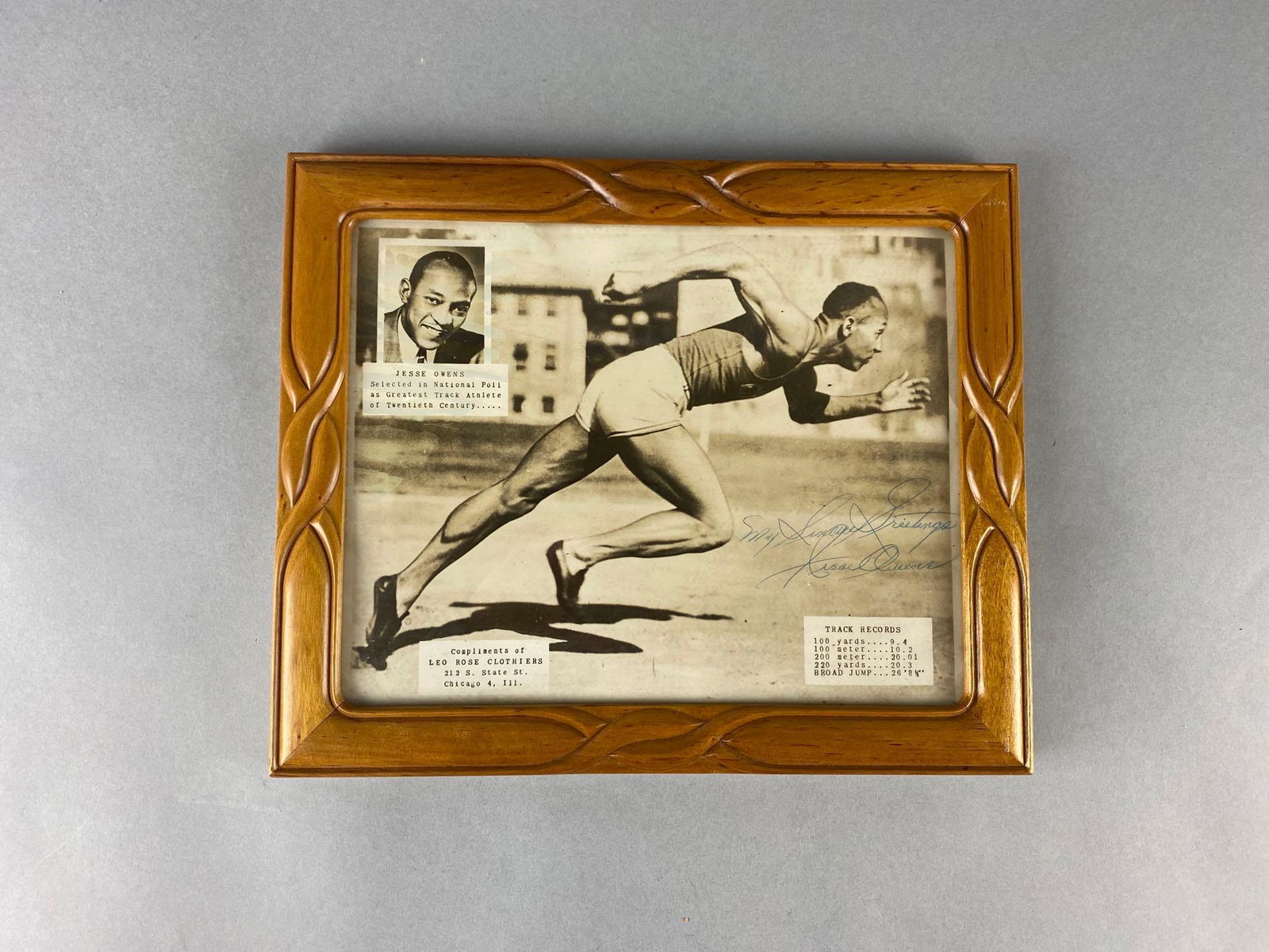 Jesse Owens Signed Photo - Compliment of Leo Rose Clothiers (1 of 3)