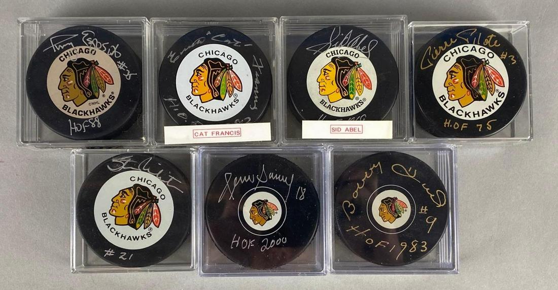 7 - Chicago Blackhawks HOFs Signed Hockey Pucks (1 of 9)