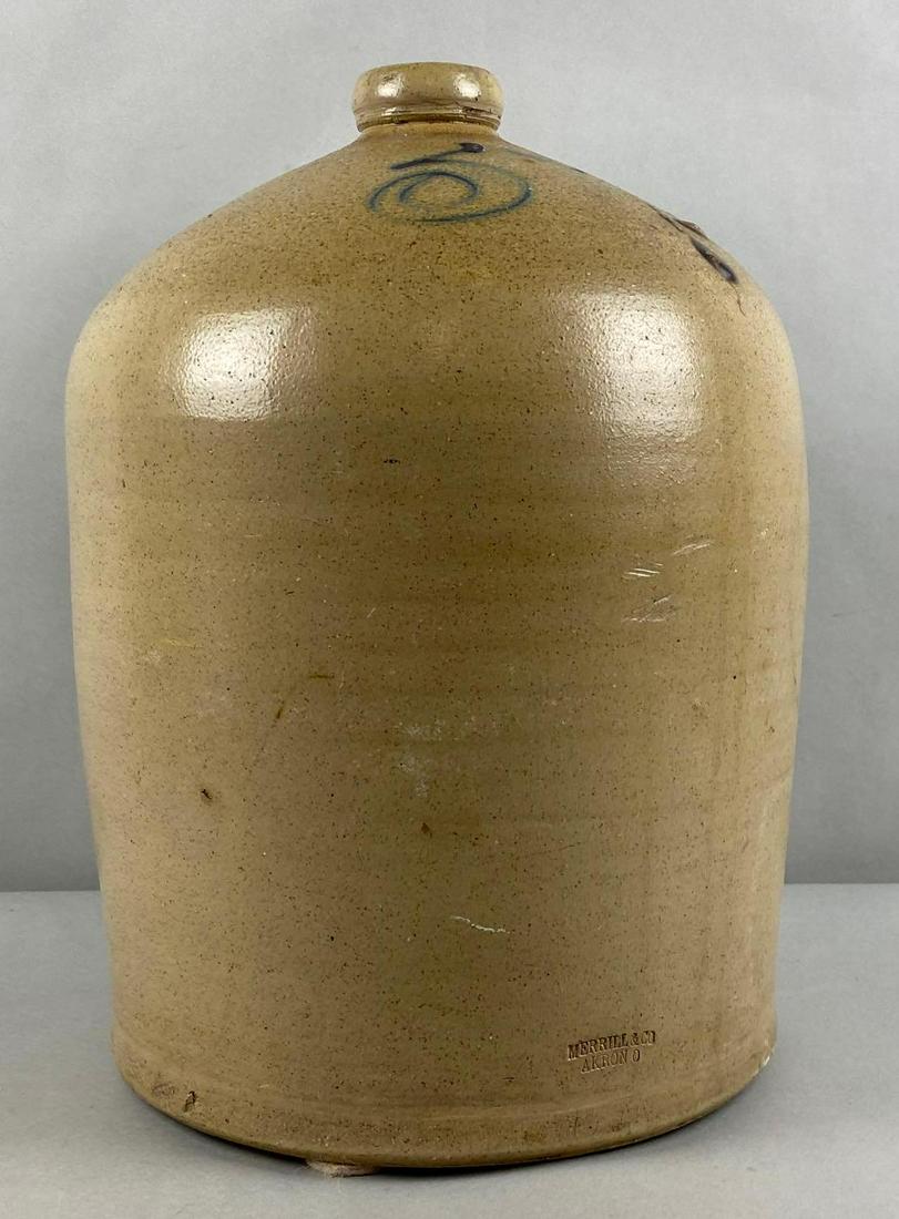 5 Gallon Salt Glaze Merrill and Co. Akron Ohio Stoneware Jug (1 of 9)